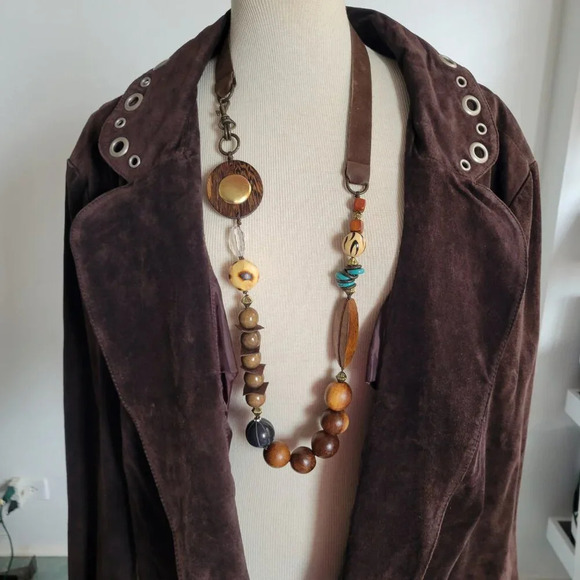 Live a Little Genuine Leather Suede Vintage Boho Hippie Jacket w/Grommets (Size: - Picture 6 of 16